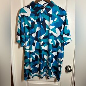 Men's Trusmol Blue Geometric Polo Shirt - Size XXL - NWT